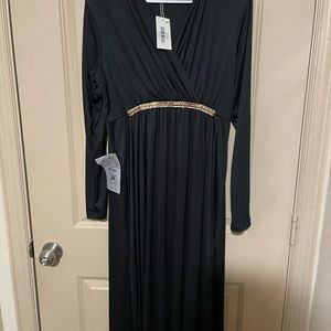 Formal black maxi dress with built-in belt